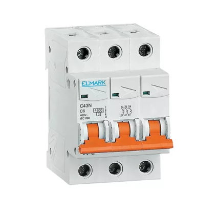 ELMARK kismegszakító, C43N/25A, 3P, 4.5kA, C