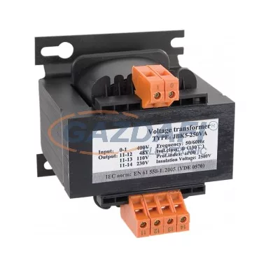 ELMARK kontrolltranszformátor, EVT5-250VA, 230V/48V-24V-12V