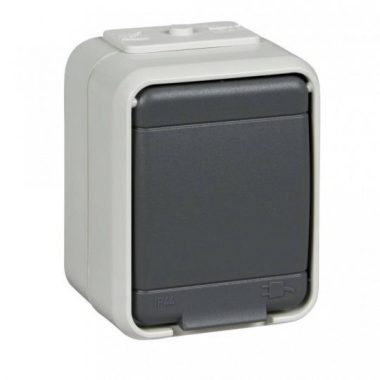 SCHNEIDER/ELSO 455009 2P+F dugalj csatlakozóaljzat csapófedéllel, falon kívüli, IP44, szürke