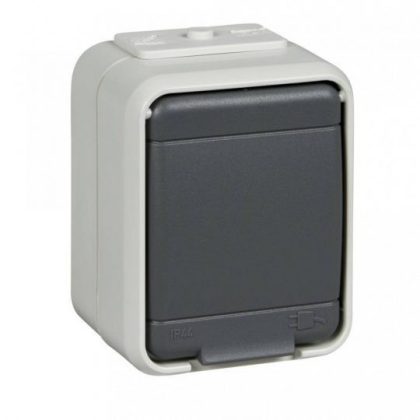 SCHNEIDER/ELSO 455009 2P+F dugalj csatlakozóaljzat csapófedéllel, falon kívüli, IP44, szürke