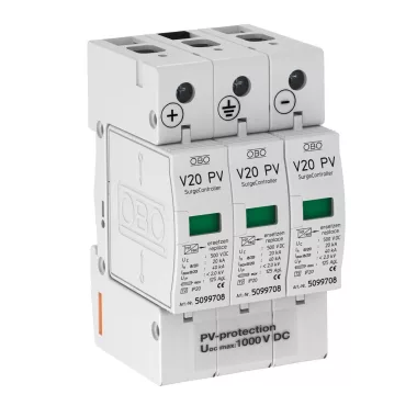 OBO 5094608 V20-C 3-PH-1000 Surgecontroller V20 hárompólusú, napelemes rendszerhez, 1000V