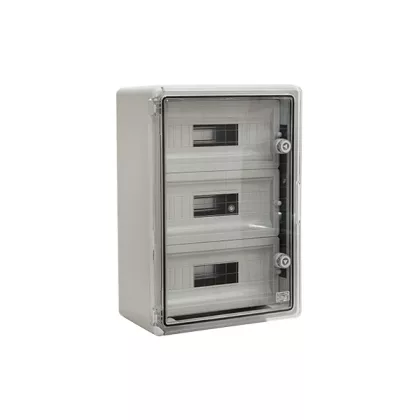   ELMARK falon kívüli maszkolt manyag elosztószekrény átlátszó ajtóval, 45 modul, 500x350x190mm, IP65, szürke