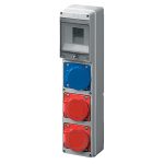 ELMARK ipari csatlakozódoboz, 4 modul, 1P+N+E: 1x16A+1x32A , 3P+N+E: 1x16A, IP44, 105x430x