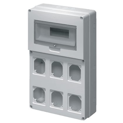   Cutie de joncțiune ELMARK industrială, goală, 6 prize, 8 module, IP65, 320x510x135mm, gri