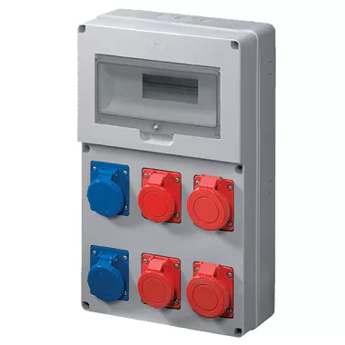 Cutie de joncțiune ELMARK industrială, 12 module, 1P + N + E: 2x16A + 1x32A, 3P + N + E: 2x16A + 1x32A, IP44, 320x510x135mm