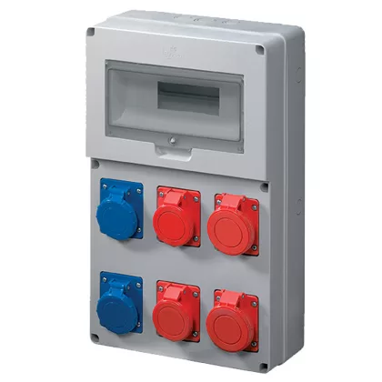   ELMARK ipari csatlakozódoboz, 12 modul, 1P+N+E: 1x16A+2x32A, 3P+N: 1x16A+2x32A, IP44, 320x510x135mm