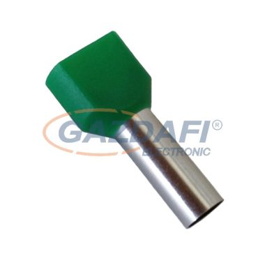 ELMARK szigetelt dupla érvéghüvely, zöld, 2x6mm2, 14mm, TE6014, 100db/csomag