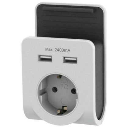   GAO 6005H köztes csatlakozó 2db USB töltővel és mobiltelefon tartóval, 250V, 16A