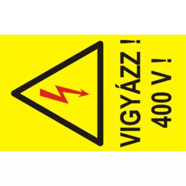 "Vigyázz! 400V" öntapadó felirat, sárga, 95x60mm