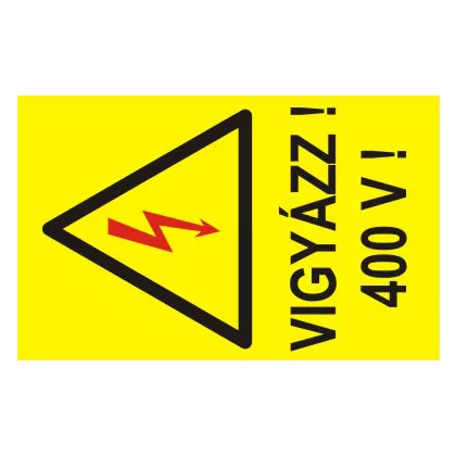   "Vigyázz! 400V" öntapadó felirat, sárga, 150x100mm