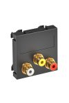 OBO 6105165 MTG-12R L SWGR1 Modul 45 Rca Csatlakozóaljzat hármas hüvely egyenes csatlakozás 45x45mm szürkésfekete polikarbonát
