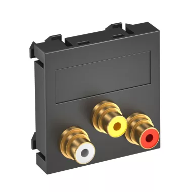 OBO 6105165 MTG-12R L SWGR1 Modul 45 Rca Csatlakozóaljzat hármas hüvely egyenes csatlakozás 45x45mm szürkésfekete polikarbonát