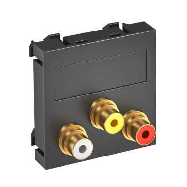 OBO 6105165 MTG-12R L SWGR1 Modul 45 Rca Csatlakozóaljzat hármas hüvely egyenes csatlakozás 45x45mm szürkésfekete polikarbonát