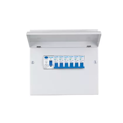 ELMARK fém elosztószekrény 6db kismegszakítóval, 1db Fi-relével, 8 modul, 303x257x110mm