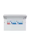 ELMARK fém elosztószekrény 6db kismegszakítóval, 2db Fi-relével, 1db 100A-s fkapcsolóval, 12 modul, 375x257x110mm
