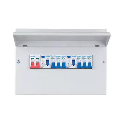 ELMARK fém elosztószekrény 6db kismegszakítóval, 2db Fi-relével, 1db 100A-s fkapcsolóval, 