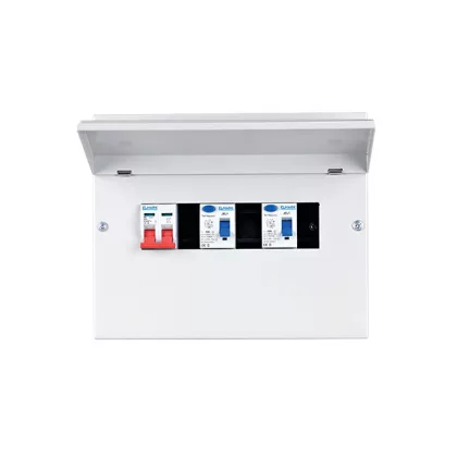 ELMARK fém elosztószekrény 100A-s fkapcsolóval, Fi relékkel (2x63A/30mA), 12 modul, 375x25