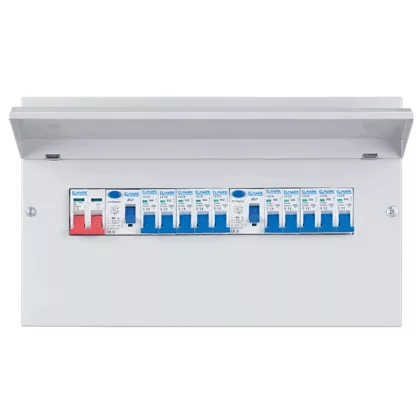 ELMARK fém elosztószekrény 10db kismegszakítóval, 2db Fi-relével, 1db 100A-s fkapcsolóval,