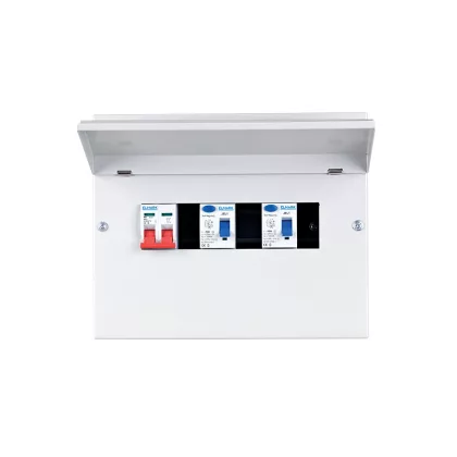 ELMARK fém elosztószekrény 100A-s fkapcsolóval, Fi relékkel (2x63A/30mA), 16 modul, 447x25