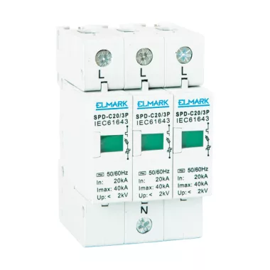 ELMARK túlfeszültség levezet SPD-C20, 3P, 20kA, 400V, 7 év garancia