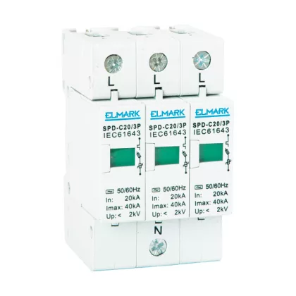   ELMARK túlfeszültség levezet SPD-C20, 3P, 20kA, 400V, 7 év garancia