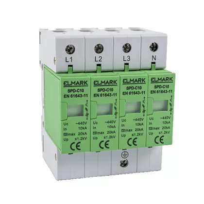   ELMARK túlfeszültség levezet SPD-C10, 3PN, 10kA, 400V, 7 év garancia