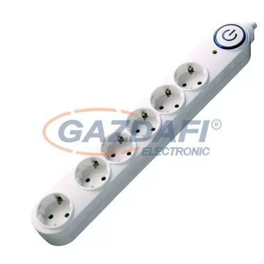 GAO 6624H Elosztó, 6-os, kapcsolóval, túlfeszültség elleni védelemmel 2m H05VV-F 3x1,0mm2 vezetékkel, fehér, 230V~ 50Hz, 10A, max .: 2300W