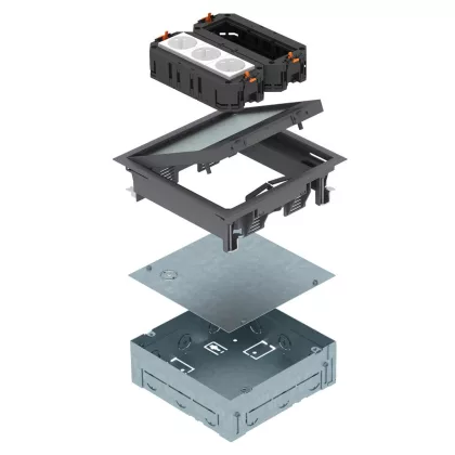   OBO 7427410 UDHOME GES4 7011 Cutie de podea cu insertie de montare gri din oțel complet