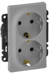 LEGRAND 753327 Valena Life 2x2P + F socket without child protection, with integrated cover, without frame, with spring cable connection aluminum