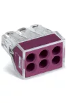 Wago 773-106 PUSH WIRE® csatlakozó kötődobozokhoz; tömör és sodrott vezetékekhez; max. 2,5 mm²; 6 vezeték; áttetsző készülékház; ibolya fedél