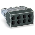   Wago 773-108 PUSH WIRE® csatlakozó kötődobozokhoz; tömör és sodrott vezetékekhez; max. 2,5 mm²; 8 vezeték; áttetsző készülékház; sötétszürke fedél