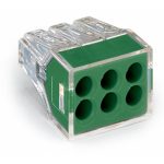    Wago 773-116 PUSH WIRE® csatlakozó kötődobozokhoz; tömör és sodrott vezetékekhez; max. 2,5 mm²; 6 vezeték; áttetsző készülékház; zöld fedél