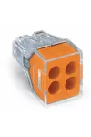 Wago 773-164 PUSH WIRE® csatlakozó kötődobozokhoz; tömör és sodrott vezetékekhez; max. 2,5 mm²; 4 vezeték; áttetsző készülékház; narancssárga fedél