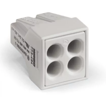   Wago 773-494 PUSH WIRE® vezeték összekötő; tömör és sodrott vezetékekhez; Ex-alkalmazásokhoz; max. 2,5 mm²; 4 vezeték; világosszürke készülékház; világosszürke fedél