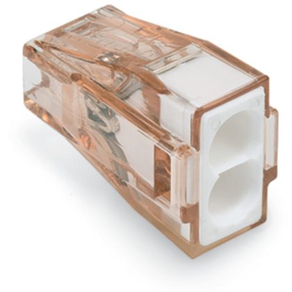   Wago 773-602 PUSH WIRE® vezeték összekötő; tömör vezetékeknek; max. 4 mm²; 2 vezeték; Tiszta barna készülékház; fehér fedél