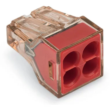 Wago 773-604 PUSH WIRE® vezeték összekötő; tömör vezetékeknek; max. 4 mm²; 4 vezeték; Tiszta barna készülékház; piros fedél