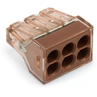 Wago 773-606 PUSH WIRE® vezeték összekötő; tömör vezetékeknek; max. 4 mm²; 6 vezeték; Tiszta barna készülékház; barna fedél