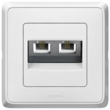 LEGRAND 773839 Cariva 2xRJ11 telephone socket with frame, white LEGRAND 773839 Cariva 2xRJ11 telephone socket with frame, white
