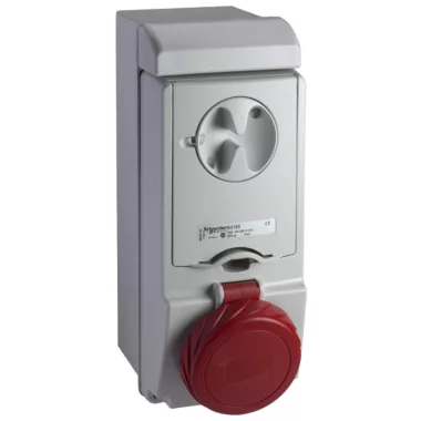 SCHNEIDER 83195 UNIKA Wall-mounted, lockable socket, 2P + F, 9h, 32A, 415V, IP65, with fuse SCHNEIDER 83195 UNIKA Wall-mounted, lockable socket, 2P + F, 9h, 32A, 415V, IP65, with fuse