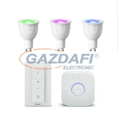 PHILIPS Hue Ambience 8718696748930 intelligens vezérelhető fényforrás szett vezérlővel, GU10, 6.5W, 250Lm, 2000K–6500 K +16 millió szín,