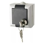   GAO 9172H "Business line" key, flap, earthed socket with child protection, wall-mounted, gray, 230V, 16A, IP54