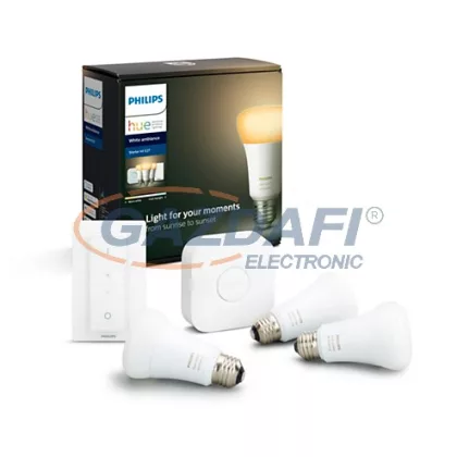   PHILIPS 929002216903 Starter Kit E27 3-as szett 8.5W A60 EU + bridge + szabályozó kapcsoló 2200-6500K - Hue WA
