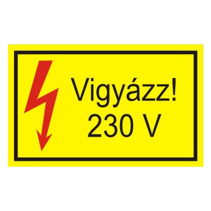  "Vigyázz! 230V" öntapadó felirat, sárga, 95x60mm
