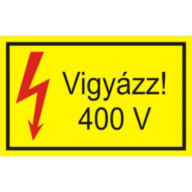 "Vigyázz! 400V" öntapadó felirat, sárga, 95x60mm