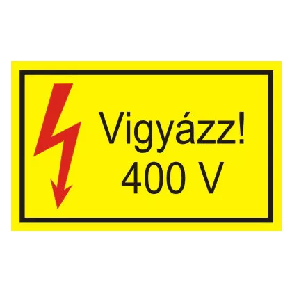   "Vigyázz! 400V" öntapadó felirat, sárga, 95x60mm