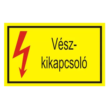 Vészkikapcsoló öntapadó felirat, sárga, 95x60mm