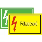 "Főkapcsoló" öntapadó felirat, sárga, 95x60mm