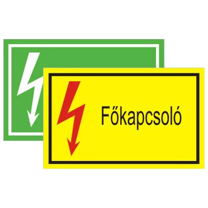 "Főkapcsoló" öntapadó felirat, sárga, 95x60mm