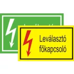   "Leválasztó főkapcsoló" öntapadó felirat, sárga, 95x60mm