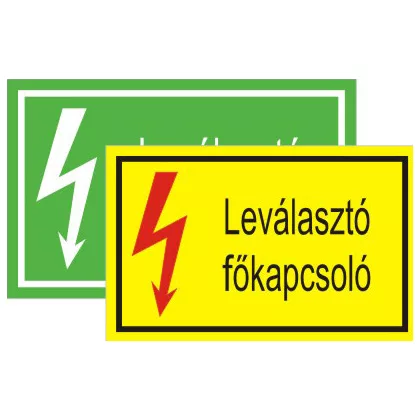   "Leválasztó főkapcsoló" öntapadó felirat, sárga, 95x60mm